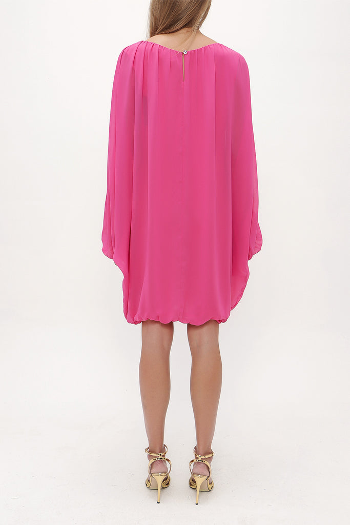 Fuchsia Elastic wide cut chiffon mini dress 92085