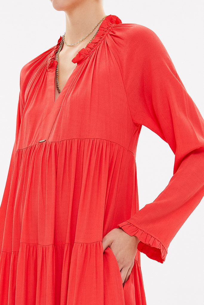 Red Pleated wide cut maxi dress 92773