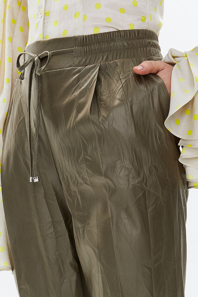 Khaki Elastic faux leather pants 41515
