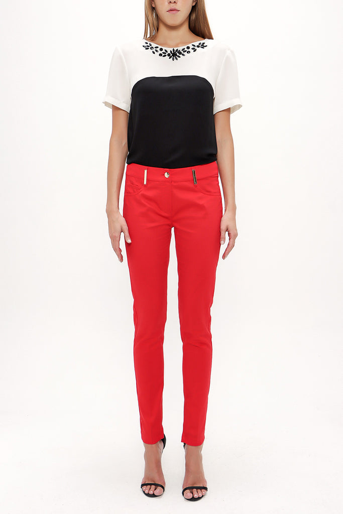 Red Slim fit cotton pants 40932