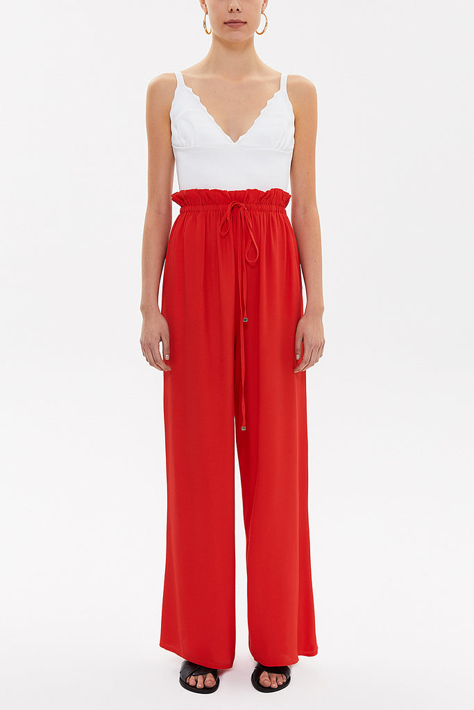 Red Elastic waist wide leg pants 41345