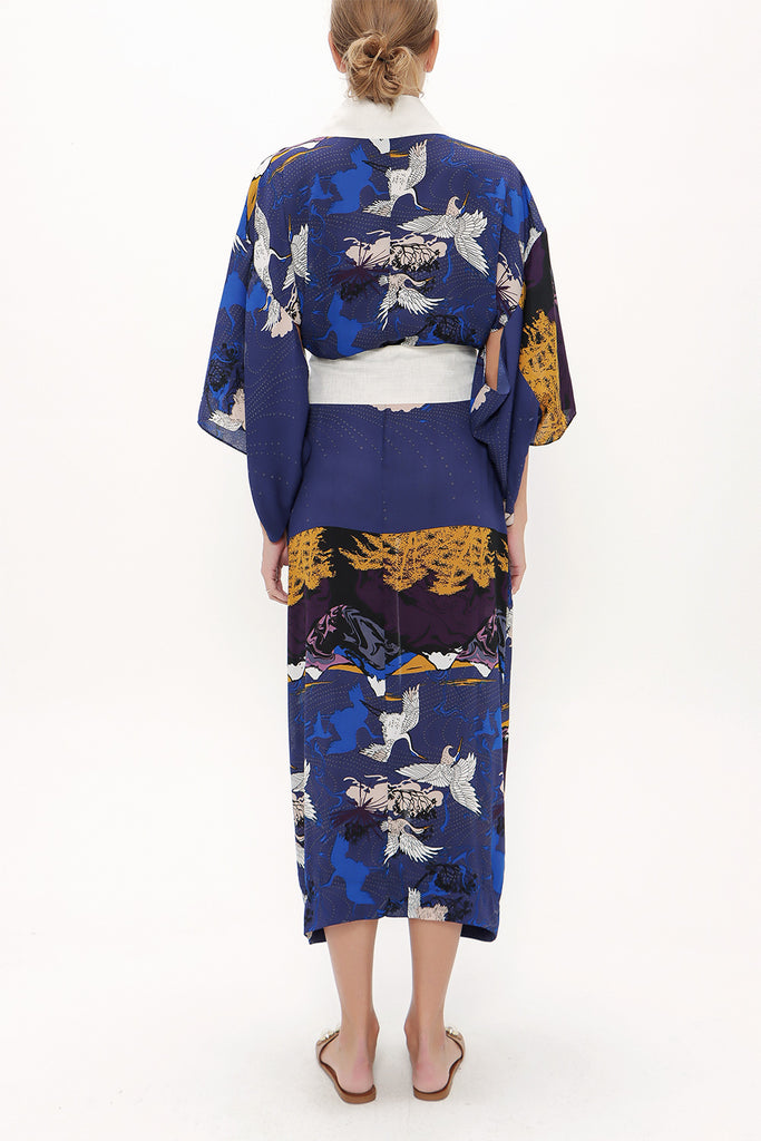 Navy Blue Long kimono belted dress 92737