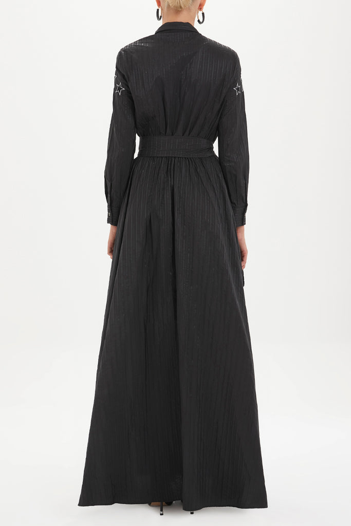 Kadın Yıldız Nakışlı Bol Kesim Uzun Elbise Siyah 92476 M18191092476101