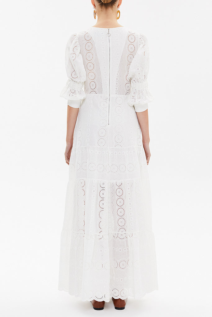 White V-neck brode maxi dress 92624