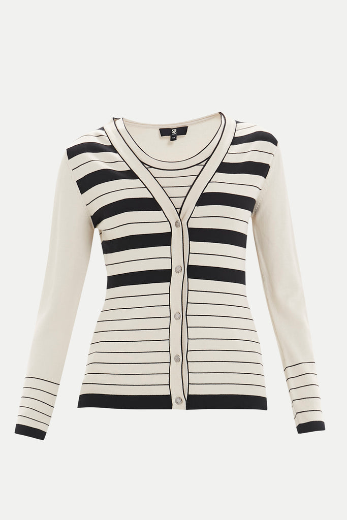 Ecru Striped and buttoned knitwear suit 28515