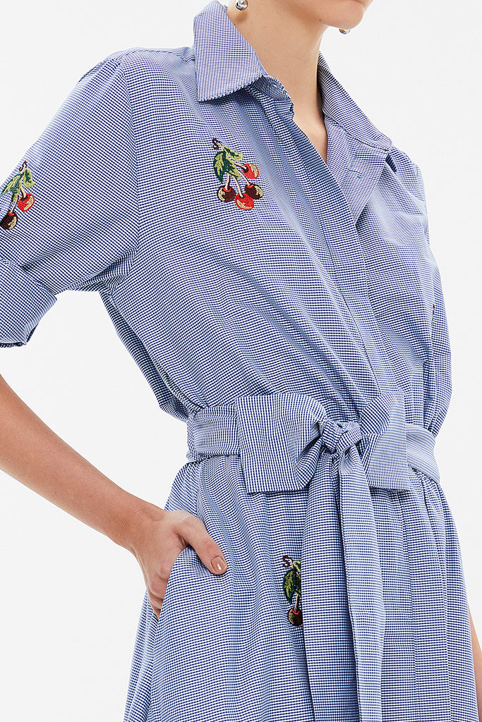 Blue Striped Embroidered maxi  dress 92866