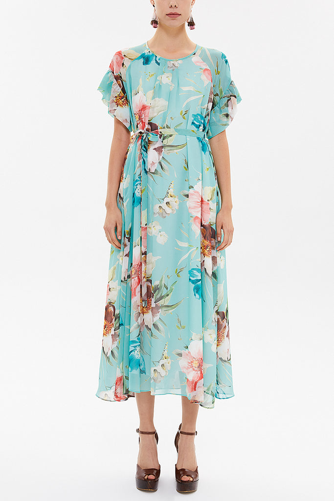 Mint Wide cut Printed chiffon midi dress 92919