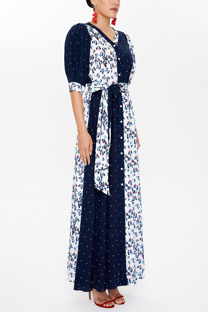 Blue Balloon sleeve maxi dress 93110