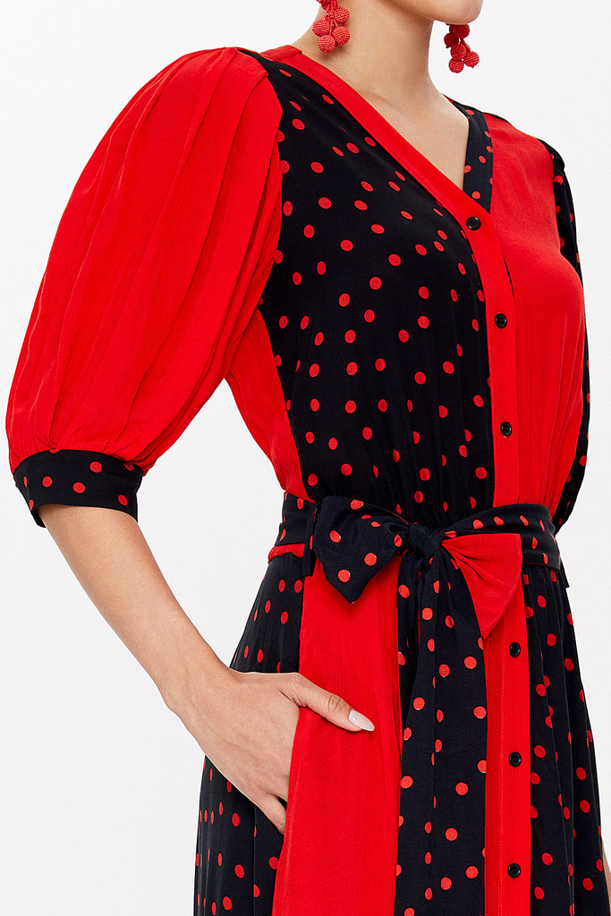 Red Balloon sleeve maxi dress 93110