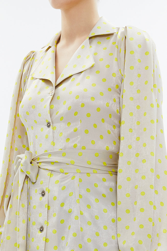 Polka Dot Yellow Ruffled sleeve Slim fit  shirt  10755