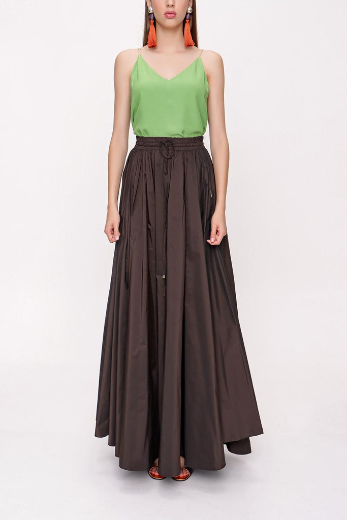 Brown Pleated maxi skirt 81206