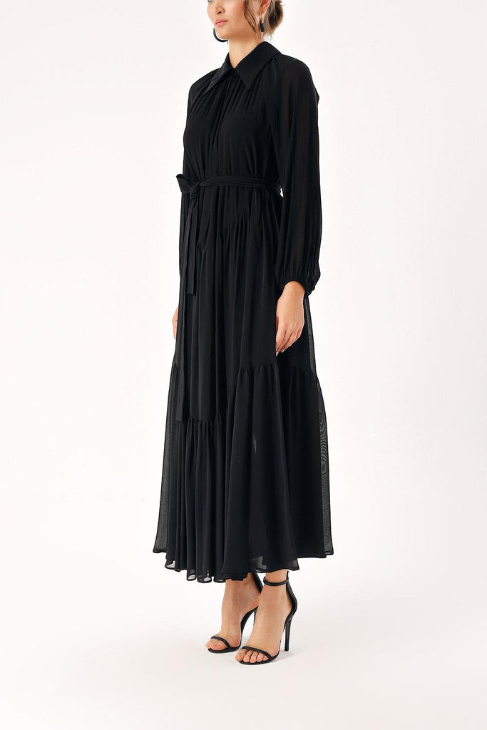 Black Pleated long dress 94337