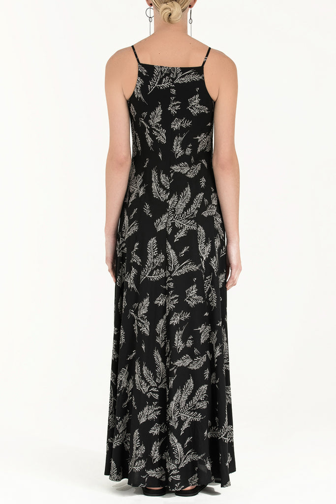 Askılı Desenli Uzun Elbise