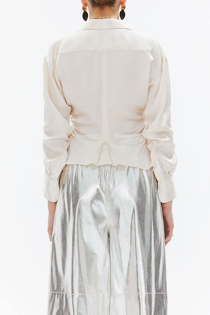 Beige Pleated sleeve Slim fit  shirt  10756