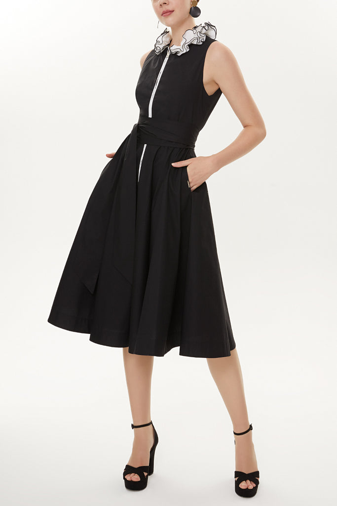 Black Sleeveless ruffled dress 93399