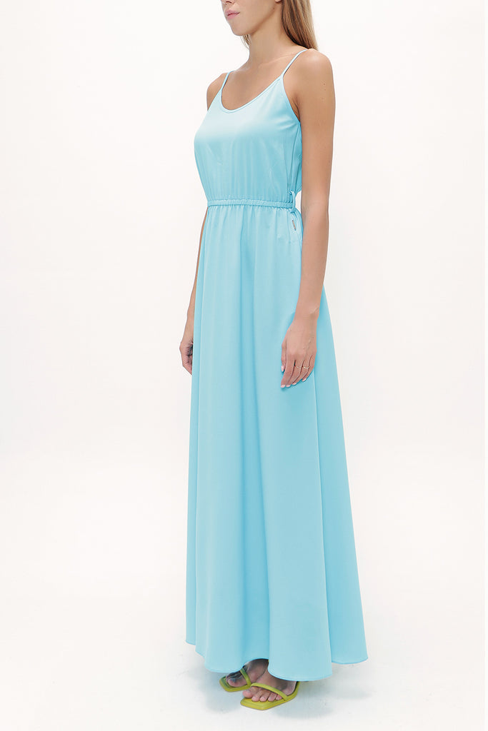 Turquoise Lace-up spaghetti straps maxi dress 92378