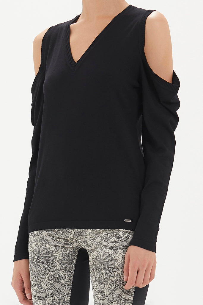 Black Shoulder-cut knitwear blouse 28748