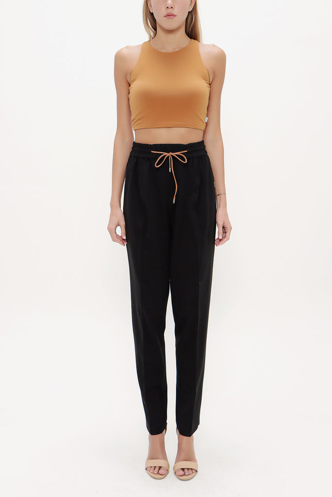 Black Elastic wide cut pants 41348