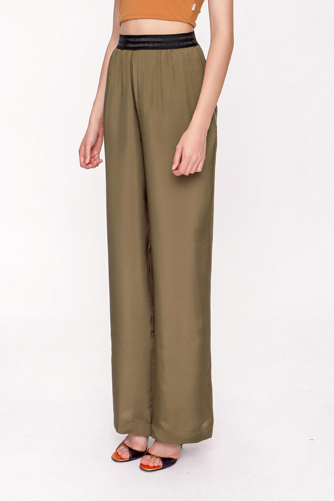 Khaki Elactic belted pants 41615