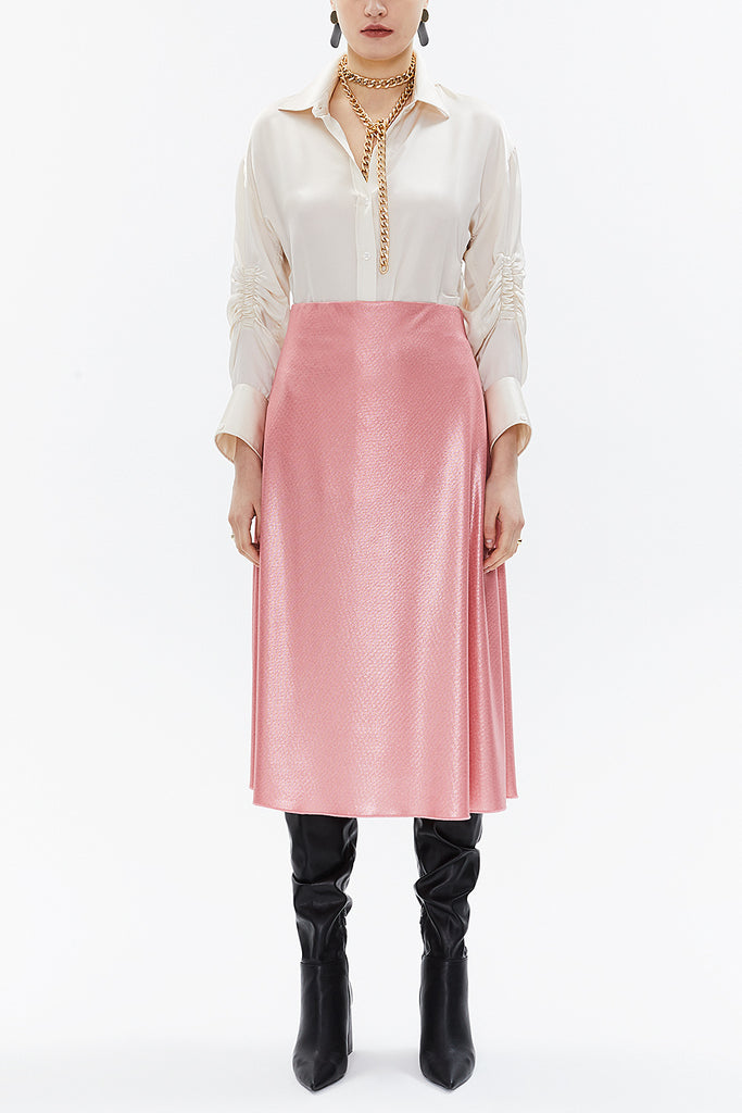 Pink Elastic waist midi skirt 81150