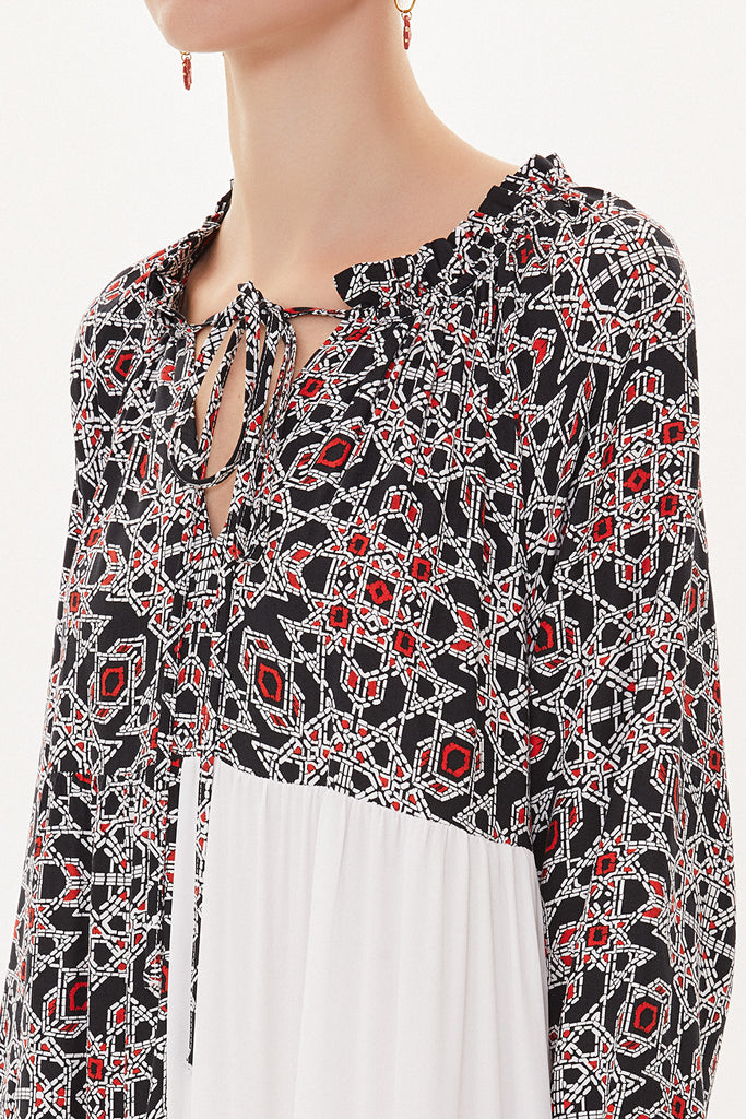 Patterned Pleated wide cut dress 93473