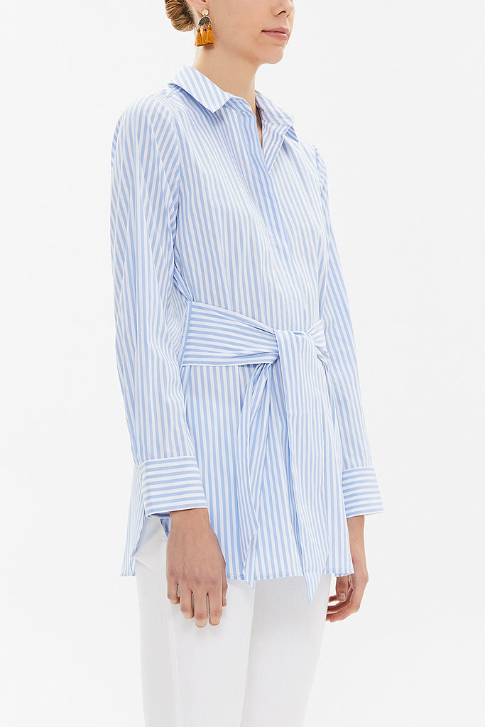Striped Lacu up wide cut poplin shirt 10723