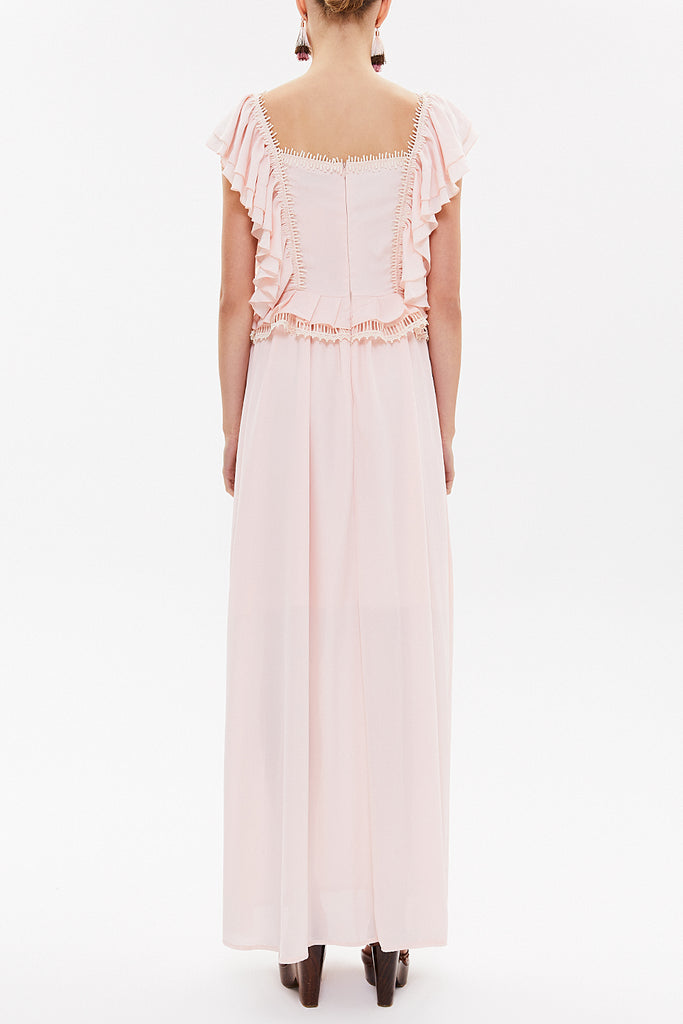 Pink Laced and ruffled maxi dress 92328