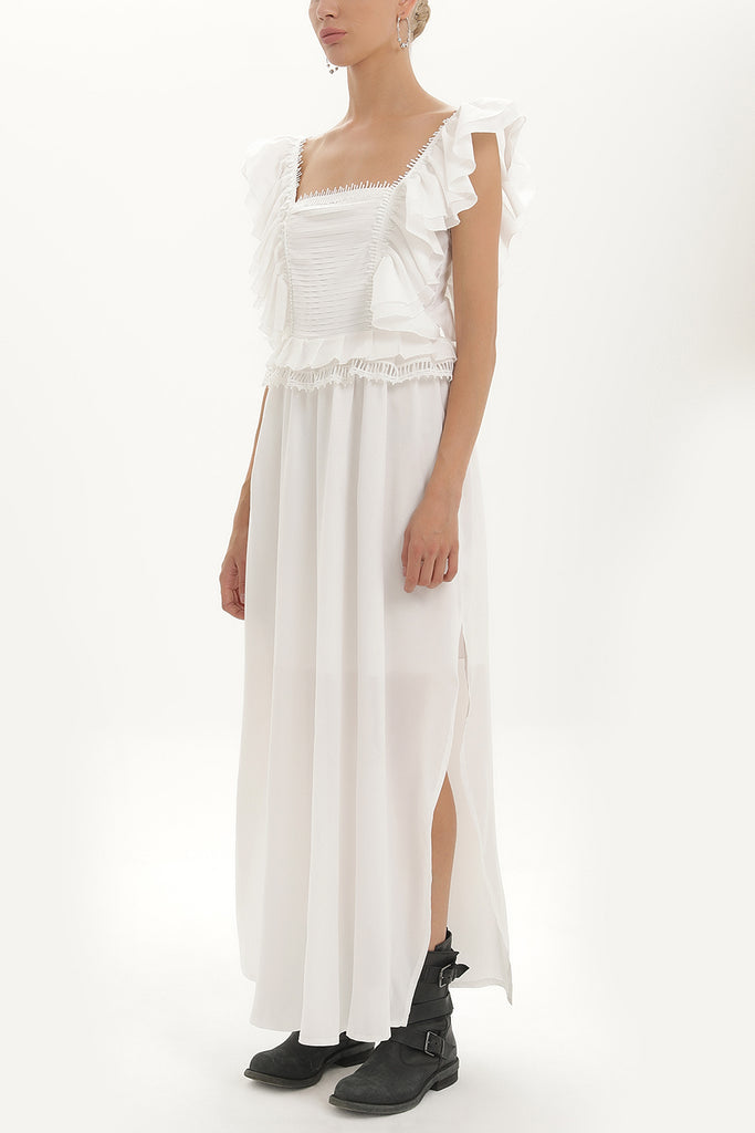 White Laced and ruffled maxi dress 92328