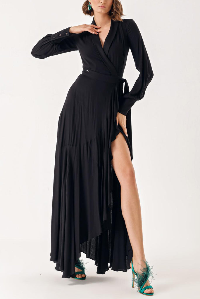 Black wrapped long dress 93975