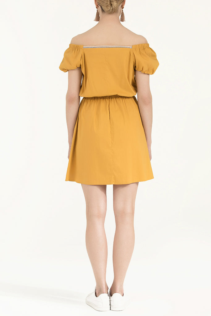 Beli Lastikli Poplin Elbise Hardal 91678