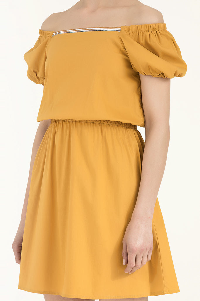 Beli Lastikli Poplin Elbise Hardal 91678