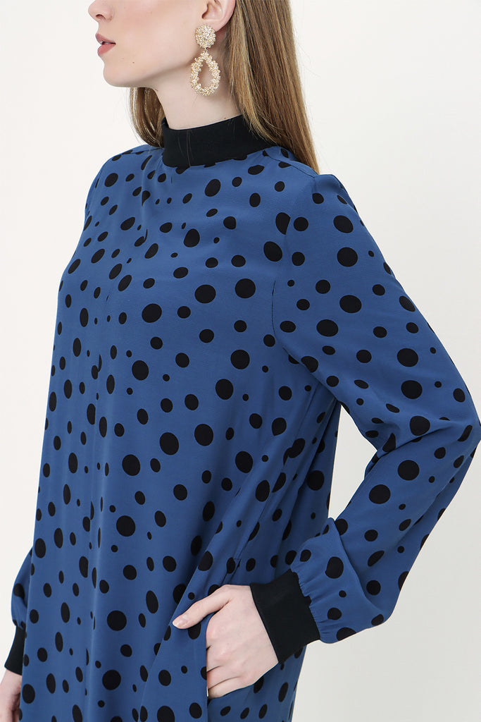 Blue Black Ribbed loose fit dress 93715