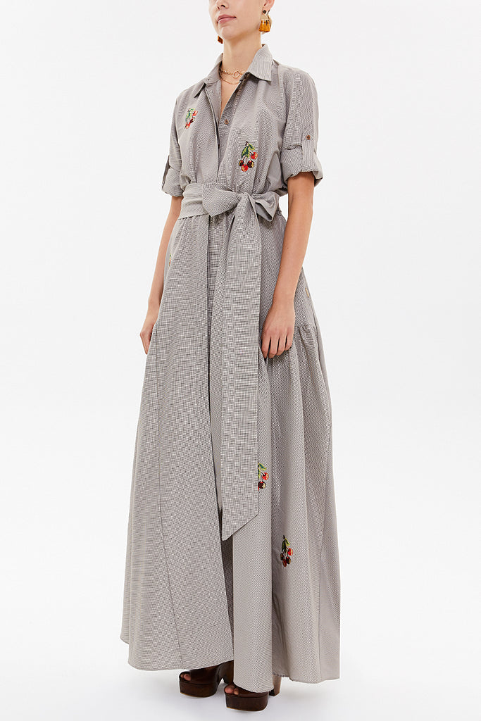 Brown Embroidered maxi  dress 92866