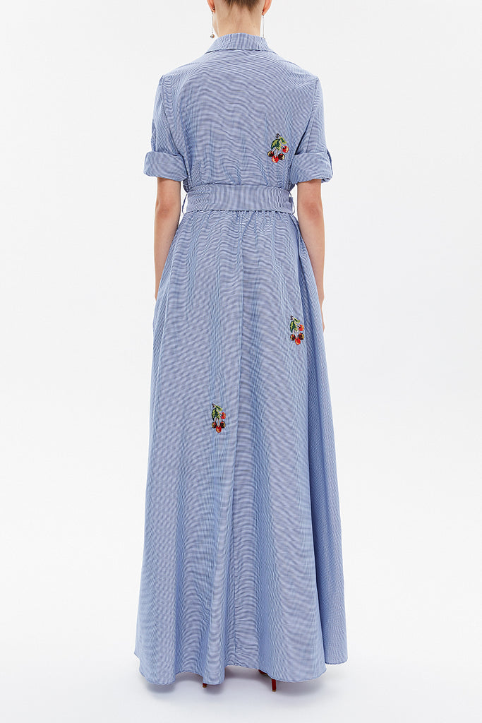 Blue Striped Embroidered maxi  dress 92866