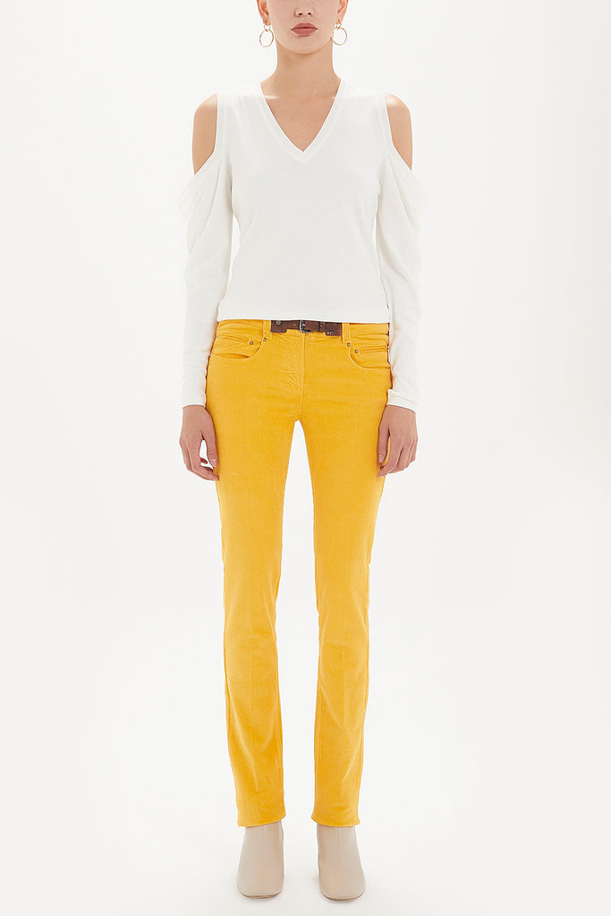 Mustard Leather accessories Velvet pants 40754