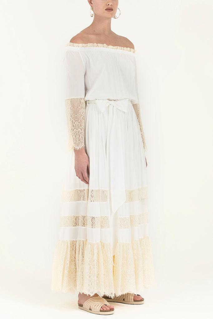 Dantelli Düşük Omuz Uzun Elbise 92291