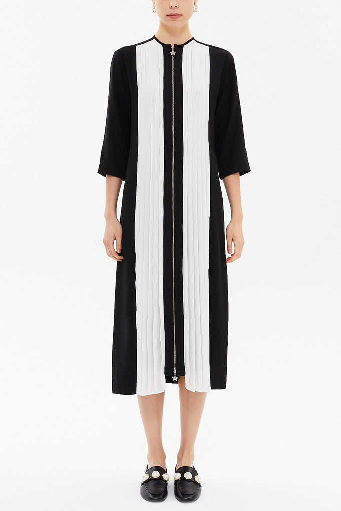 Black Pleated  zipped  midi dress  92157