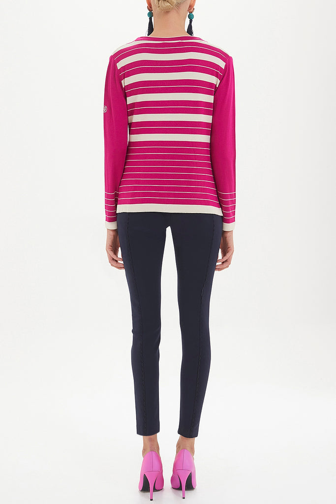 Fuchsia Striped and buttoned knitwear suit 28515