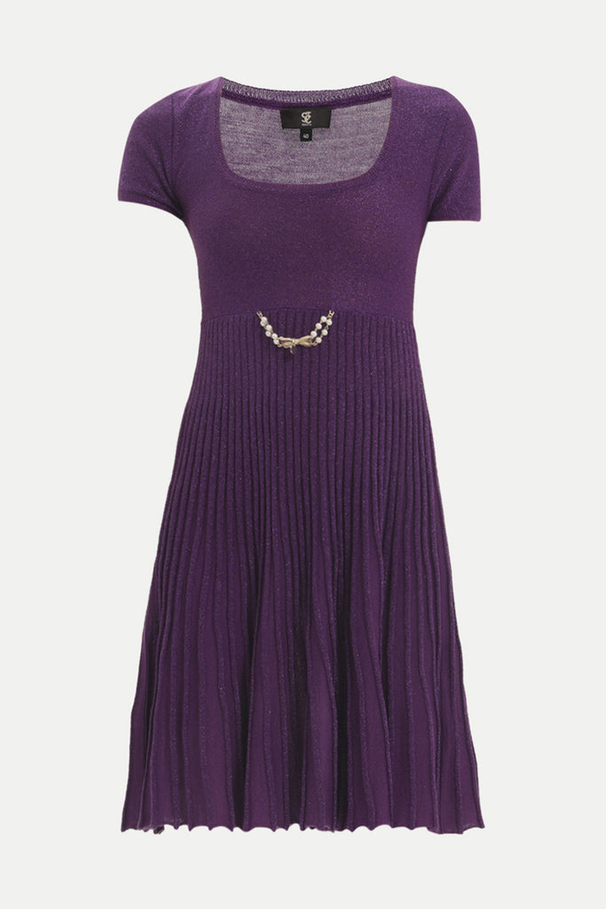 Purple Pleated knit dress 27897