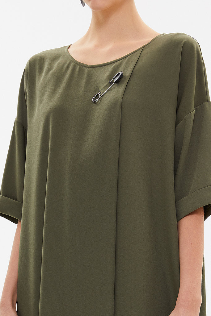 Khaki Accessory detail wide cut midi dress 92811