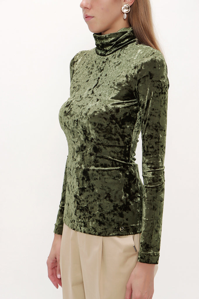 Green Turtleneck velvet blouse 19647