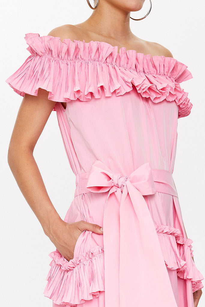 Pink Off shoulder maxi dress 93127