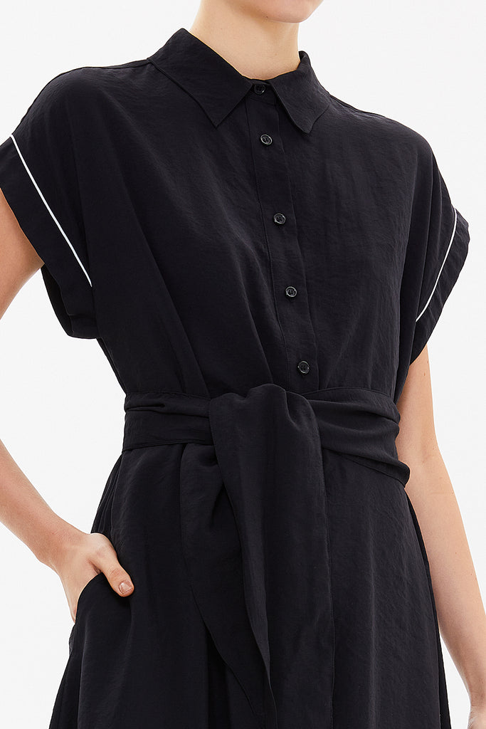 Black Short sleeve tie-front midi dress 92865