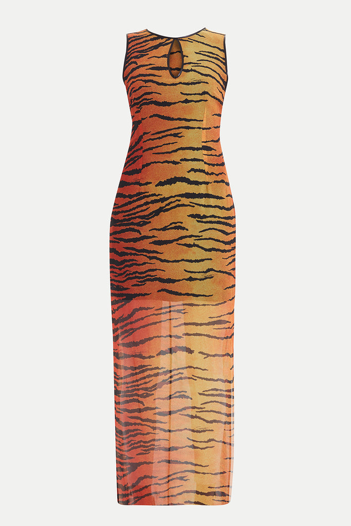 Red Leopardskin strappy  maxi chiffon maxi dress  91364