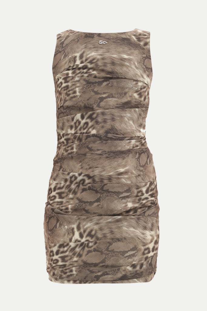 Brown Printed slim  mini dress  90634