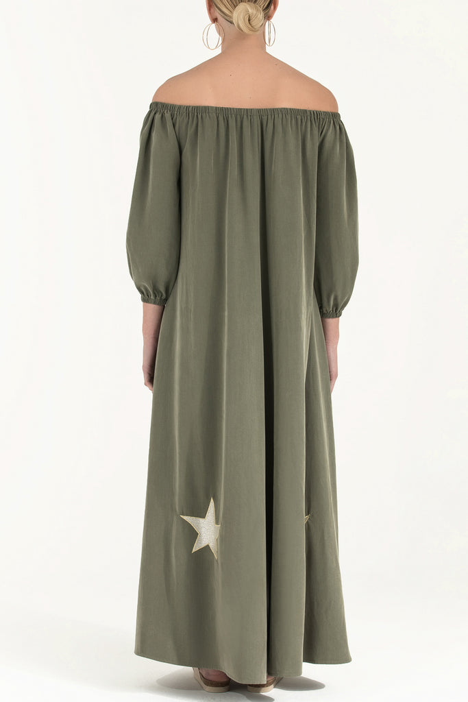 Yıldız Nakışlı Elbise Haki 92242