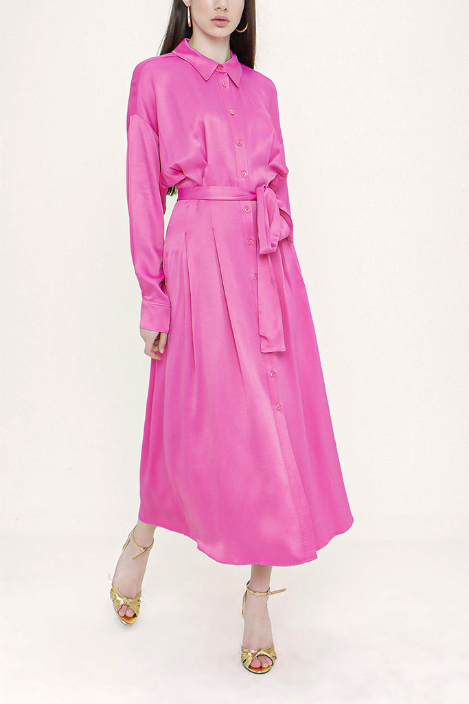 Pink Pleated Midi shirt dress 93798