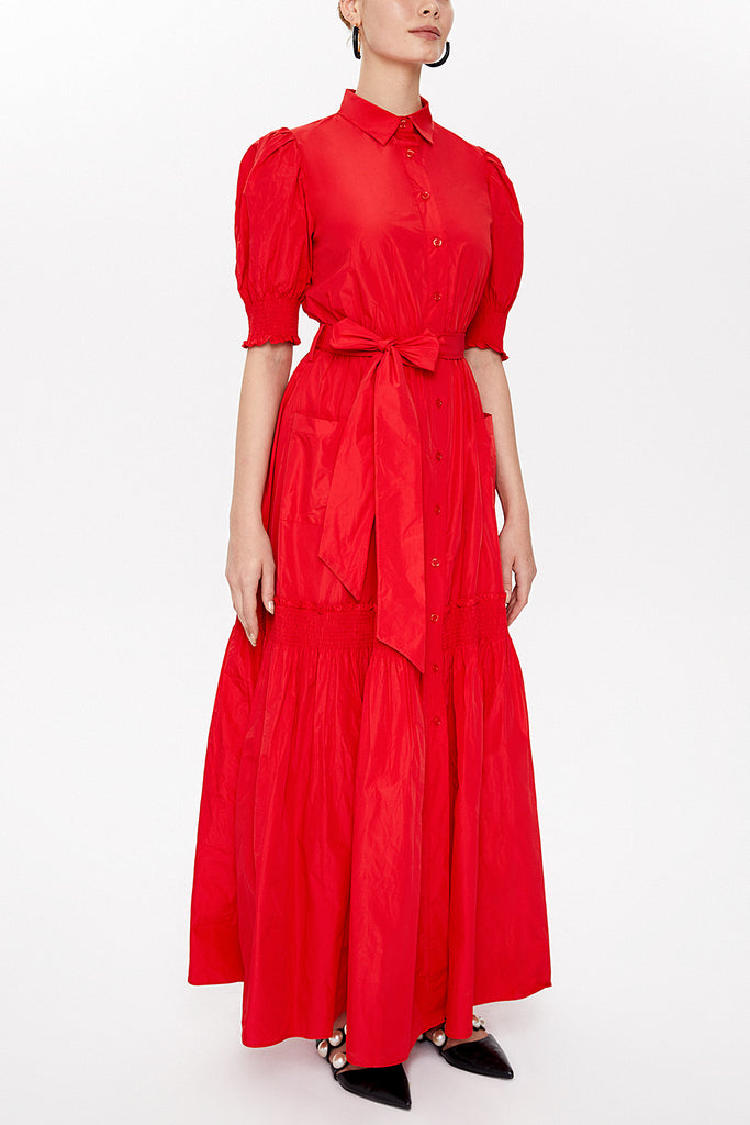 Red Elastic detail maxi dress 93109