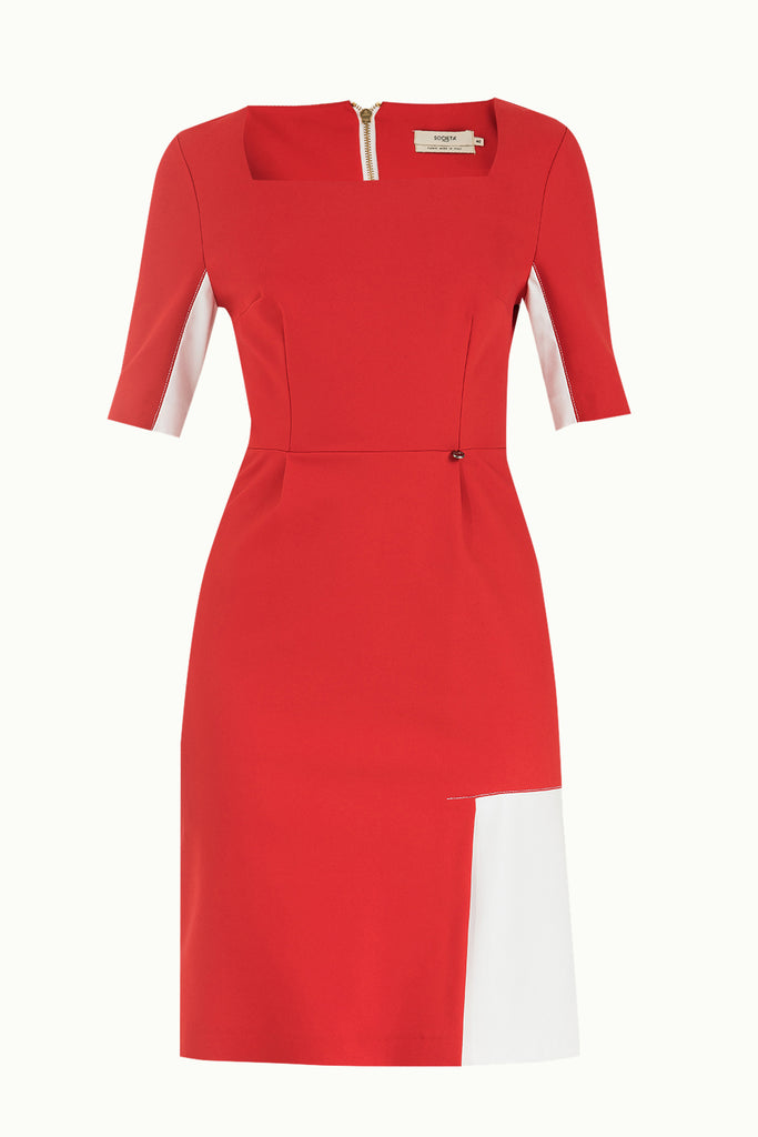 Suni Deri Mixli Dar Kesim Mini Elbise 91980