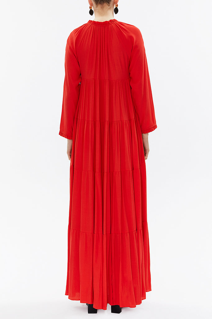 Red Wide cut Pleated maxi dress  93332